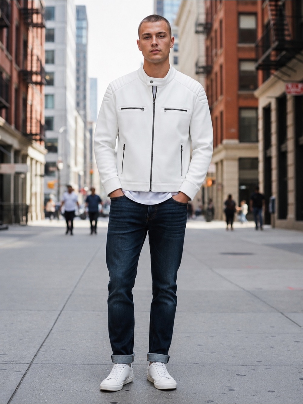 Zara White Biker Jacket with Zipper Accents - Picture 3 of 3
